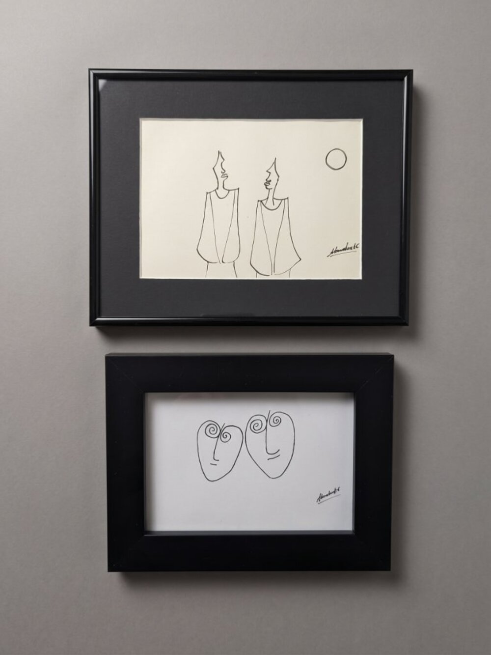 ✨2 Pc Signed Framed Line Art Drawings
